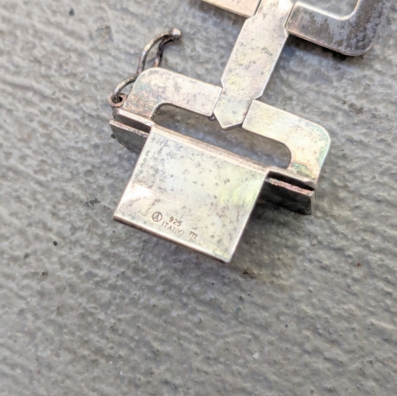 Vintage Sterling Silver Bracelet Two Tone Rectangle Italy 7.5 Modern - Picture 11 of 15
